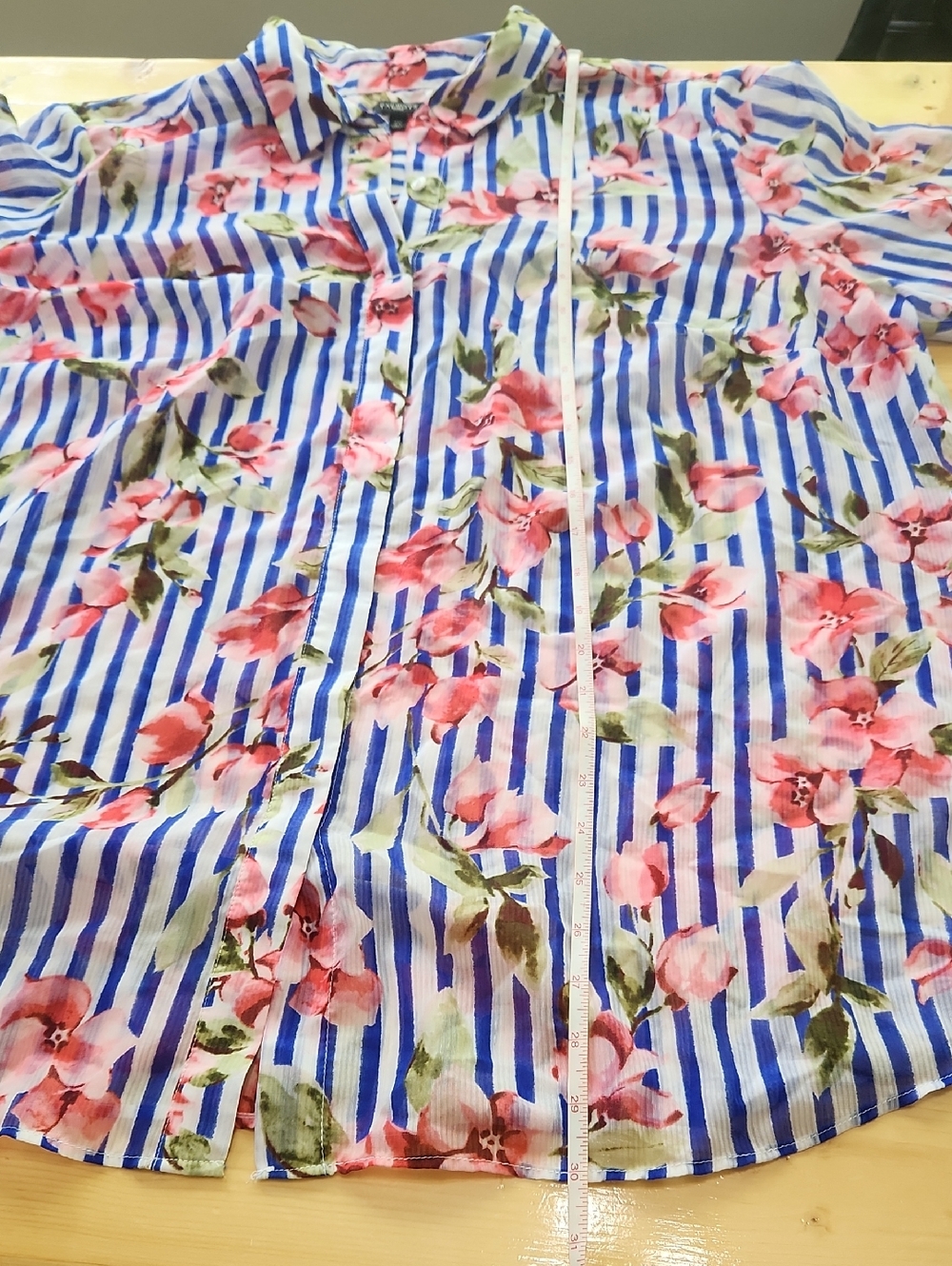Talbots Striped Floral Long Sleeve Button Down Chiffon Blouse Size 2X - Picture 10 of 12